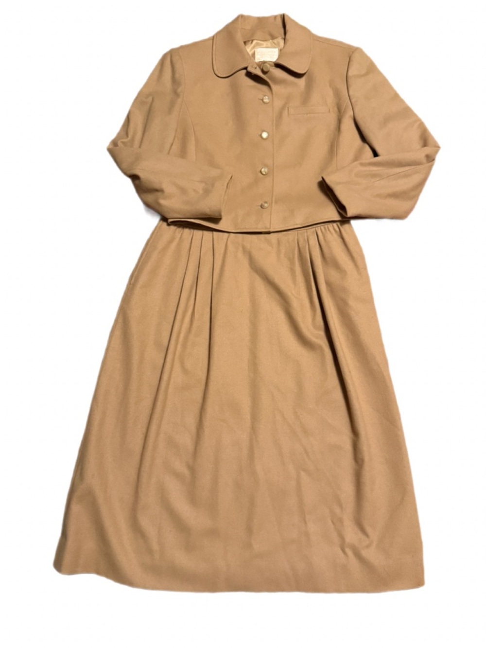 Vintage Pendleton Virgin Wool Camel Tan Skirt Jacket Set Size 8 EUC